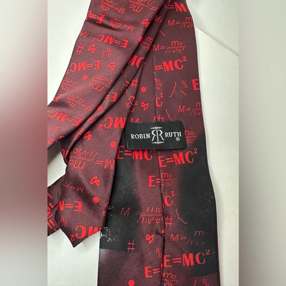 Robin Ruth Men's Albert Einstein Red Burgundy Graphic Print Physics Science Tie